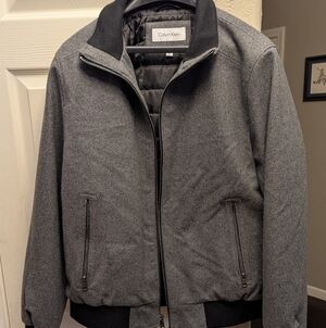 Calvin Klein Midweight wool blend Gray Stadium Jacket Mens Medium.